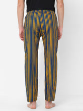 Men's Striped, Yellow, Cotton, Regular Fit, Elasticated, Waistband, Pyjama  With Side Pockets